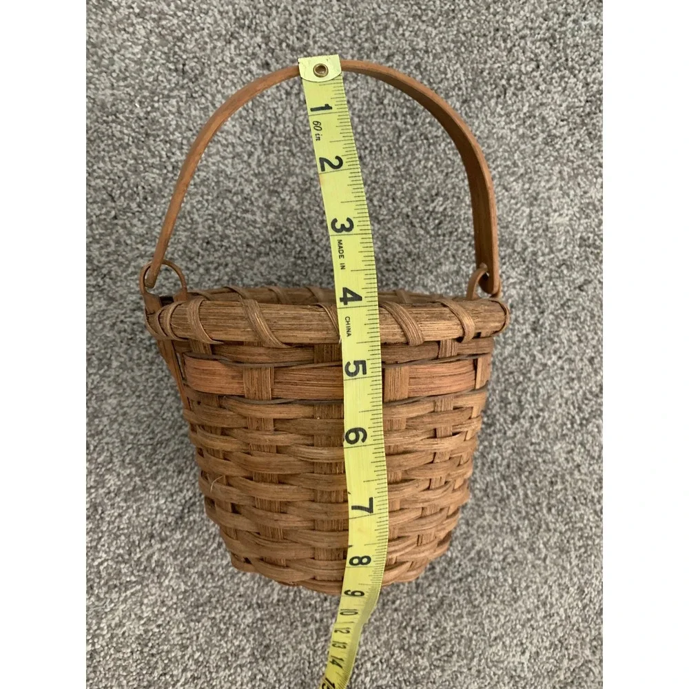 Vintage 1990 Hand Woven Wood Basket Rustic Cottagecore Boho Minimalist Retro 90s